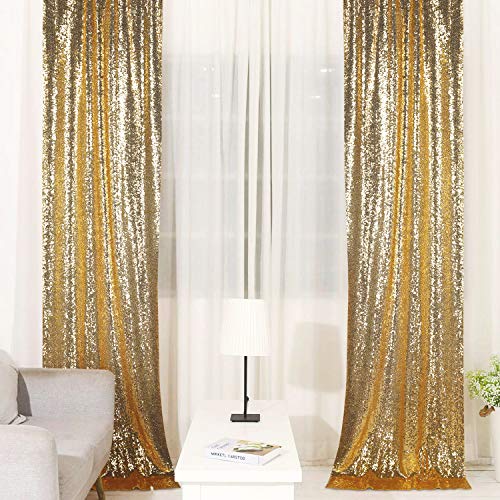 2PCS 2x8FT Sequin Backdrop Photography Background Curtain for Party Decoration (2FT x 8FT 2PCS, Gold)