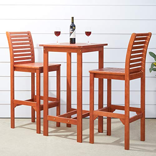 VIFAH V495SET1 Dartmoor Outdoor 3-Piece Wood Bar Set with Bar Table and 2 Bar Chairs