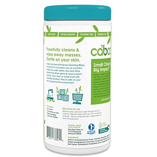 Caboo All Purpose Bamboo Cleaning Wipes, Eco Friendly Multi-Surface Kitchen Wipes - Apple Scented, 1 Canister of 70 Wipes - Thumbnail 2