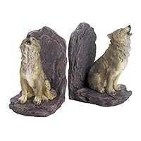 Lamore Store Howling Wolf Finely Detailed Bookends- Gray and Snow Wolves Decorative Small- Bookends Figurine Set 5.5" Tall - Timber Wolf or Wolf Decor for Library -Book Shelves Fantasy Sculptures