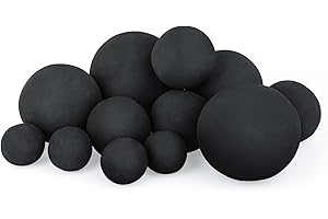 CANDANA Ceramic Fire Balls, Mixed Set of 12 Round Fire Stones Reusable Fireballs for Indoor Outdoor Decor Fire Pits or Fireplace, Black