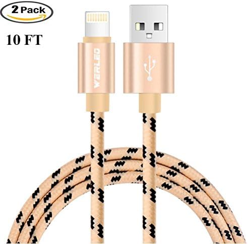iPhone Charger Hamaxa 2Pack 10FT Nylon Braided Lightning Cable Certified to USB Cable 8 Pin Data Sync Charging Cord for iPhone 7 plus 6 6s 5 5S 5C SE iPad 4S iPad Air 1 2 Pro iPad Mini iPod Nano iOS