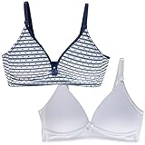 Trimfit Big Girls' Lightly Lined Wirefree Cotton Bra (Pack of 2), Navy Hearts/White, 32A