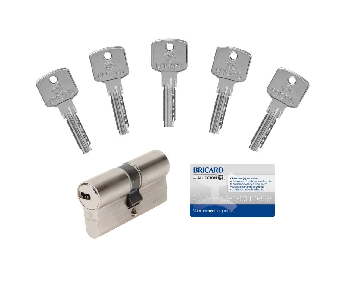 Bricard Key Lock 15105 Cylinder A6, 30+30 Disengageable 5 Keys, Nickel-Plated