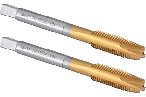 Burkit 2pcs M8 X 1 Spiral Point Tap, HSS Titanium Coating Spiral Point Plug Threading Tap M8 x 1.0