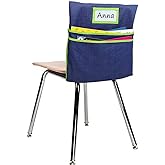 Auchq Chairback Buddy Pockets Chart with 2 Heavy Duty Storage Pocket,School Supplies,Standard Denim Storage Organizer for Classroom Chair (Green)