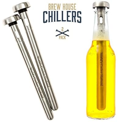 Brew House Beer Chillers, Special Edition-â€œWorldâ€™s Coolest Husbandâ€ Engraved on 2 Stainless Steel Drink Chiller Sticks- Original Gift Set for Men Keeps Bottled Drinks Cold - Made by Arron Kelly