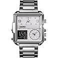 SKMEI Watches for Men, Square Men's Wrist Watches, LED Backlight Large Screen Multi-Time Zone Men's Watch, Waterproof Analog Men's Digital Sports Watch