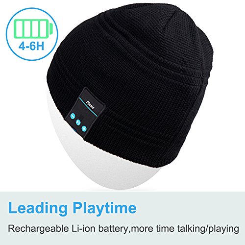 Qshell Trendy Warm Soft Knit Slouchy Music Beanie Skully Hat w/Wireless Stereo Headphones Mic Hands Free Rechargeable Battery for Fitness Outdoor Sports Skiing Running Skating Walking-Black - Thumbnail 5