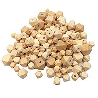 Wendysun 60pcs Natural 6 Sizes Geometric Hexagonal Beads Unfinished Wooden Beads Faceted Cube For Baby Teether Necklace Bracelet DIY Wooden Teether Art&Craft Accessories Supply&Wood Crafts