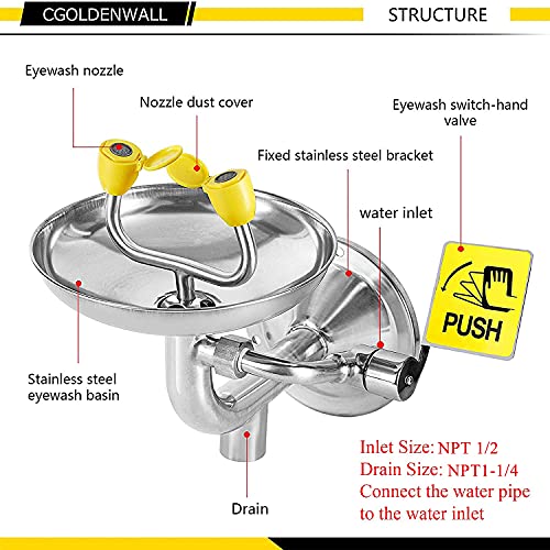 CGOLDENWALL Eye Wash Station Wall Mount Eyewash Station Emergency Eye