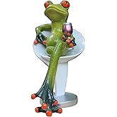 Queemie Novelty Funny Frog Holding Wine Cup Resin Figurines, Sitting Drinking Relaxing Sculptures Statues for Creative Home Office Desk Decor Gifts