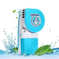 LUCKSTAR Handheld Cooler Fan - Small Fan Mini-Air Conditioner Speed Adjustable Summer Cooler Fan With Water Bottle Powered by Batteries or USB Cable for Home / Office / Travel / Outdoor (Blue)