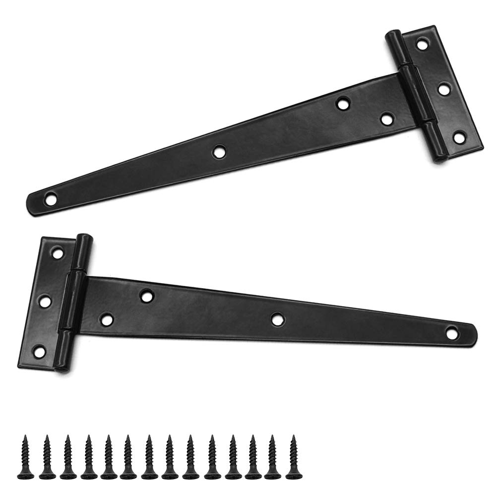 D-Orange 2 Pack T-Hinge Gate Shed Hinges 200mm/8 Inch Heavy Duty Metal Black Strap Hinges With Screws for Gates, Shed and Barn Doors