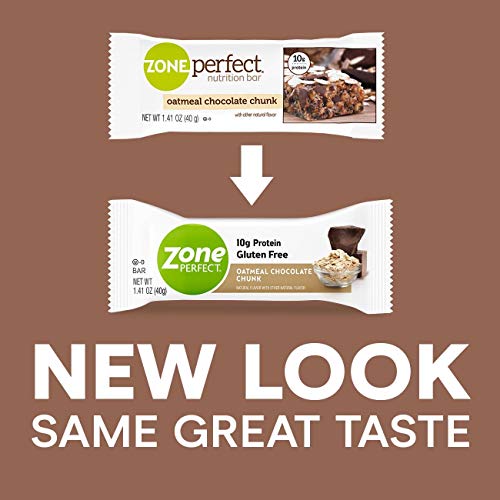 ZonePerfect Protein Bars, Oatmeal Chocolate Chunk, Gluten-Free, 10g of Protein, Nutrition Bars With Vitamins & Minerals, Great Taste Guaranteed, 12 Bars