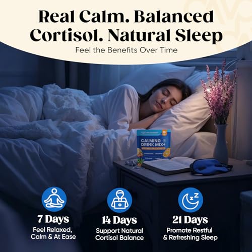 Venture Pal Calm Drink Mix, 12-in-1 Cortisol Reducer and Sleep Aid with Magnesium Glycinate, Ashwagandha, L-Theanine,Vitamin D, Calm Magnesium Powder for Relax & Focus, No Sugar, Non GMO