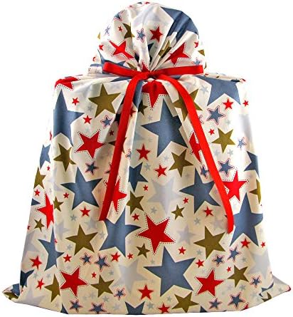 Stars II Reusable Fabric Gift Bag for Birthday, Graduation, or Any Occasion (Jumbo 26.5 Inches Wide by 33 Inches High)