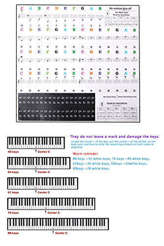 Piano Stickers for Keys,Removable Music Note Full Set Stickers and Keyboard White and Black Keys Double Layer Coating for 49/61 / 76/88 Keyboards