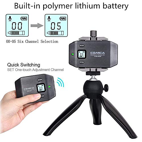 COMICA CVM-WS50(C) 6-Channels Mobile Professional Lavalier Wireless Microphone System with Smart Clamp and Tripod Compatible for Mobile iPhone X/Android Video/Live Video/YouTube/Interview/Vide - Thumbnail 2