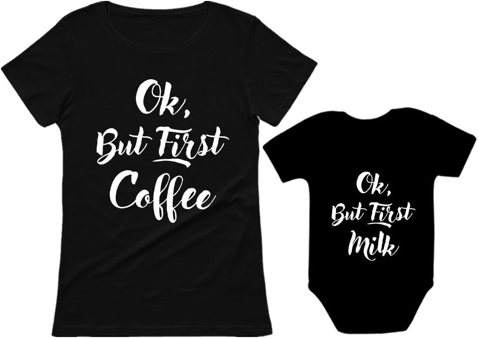 TstarsOk But First Coffee Mom and Baby Matching Set Funny Shirts for Mother's Day & New Moms