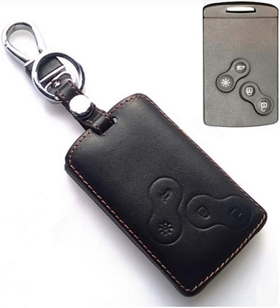 Happyit Leather Car Smart Key Cover Case Keychain for Renault Clio Scenic Megane Duster Sandero Captur Twingo Koleos 4 Buttons Remote Control (Brown line)
