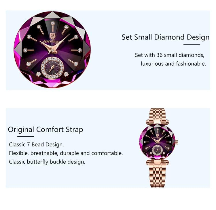Uniiking® Watches for Women Diamond Dial Elegant Watch for Women Leather Quartz Fashion Ladies Wristwatch, Jewelry Gift for Wedding Anniversary Birthday, Purple