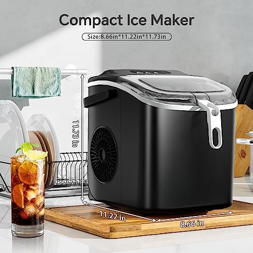 Crzoe Countertop Ice Maker Machine,Portable Ice Maker with Handle,26Lbs/24H,9 Cubes Ready in 6