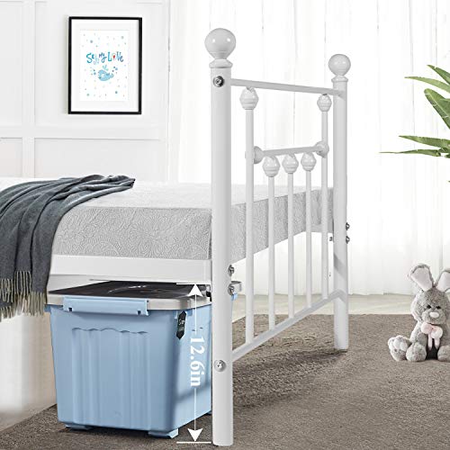 VECELO Classic Style Bed Frame Metal Platform Mattress Foundation for Kids Girls Boys Adults No Box Spring Needed with Steel Headboard & Footboard,Twin Size, White - Thumbnail 3
