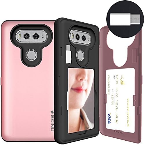 SKINU LG V20 Case, V20 Card Case, [USB Type C] [Rose Gold] [Dual Layer] [Card Slot] [Drop Protection] [Wallet] with Mirror and Adapter for LG V20 - Rose Gold