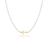Moodear Valentine's Day Cross Necklace for Women - Dainty Sideway Cross Pendant Trendy 14K Gold Plated Pearl Choker Chain Necklaces for Women Religious Non Tarnish Jewelry Gifts