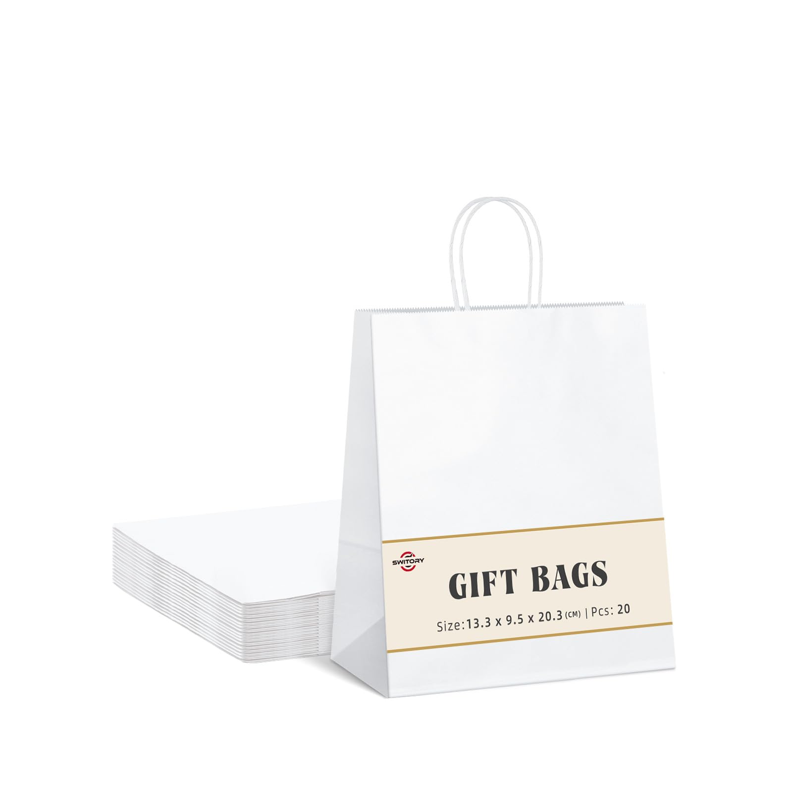 Switory White Party Bags with Handles, 20pcs Kraft Gift Bag 5.25x3.75x8 Inch Shopping Paper Bag for Party Favor, Christian Festival,Thanksgiving Day,Christmas Day