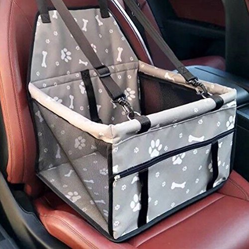 Upworld Pet Dog Car Booster Seat Carrier, Dog Puppy Cat Travel Safety Seat Carrier with Dog Seat Belt，Foldable Portable and Waterproof Non-Slip for Dog Cat up to 25lbs (Grey)