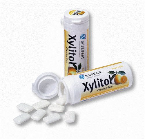 Miradent 100% Xylitol Dental Professional Chewing Gum (Fresh Fruit Flavor / 12 Tubes of 30 Pieces Each)