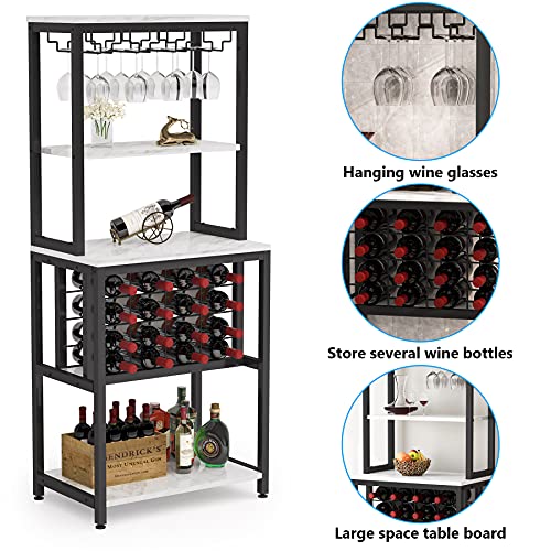 Tribesigns 4Tier Wine Bakers Rack, Freestanding Wine Rack with Glass Holder and Wine Storage