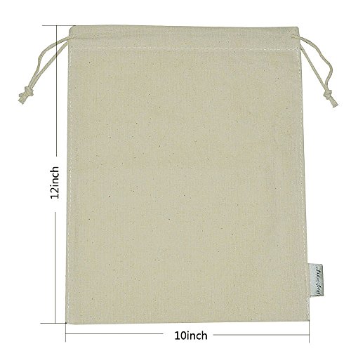 Augbunny 100% cotton 10- by 12-inch muslin bags with dr…