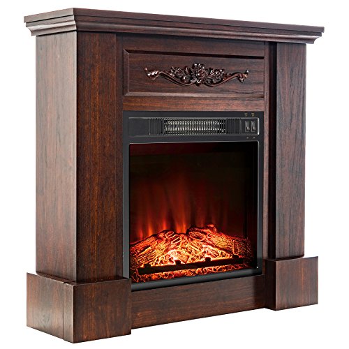 FIREBIRD 32" Freestanding Insert Brown Wooden Push Button Control Electric Fireplace Stove Heater w/ Log Bed - Thumbnail 3