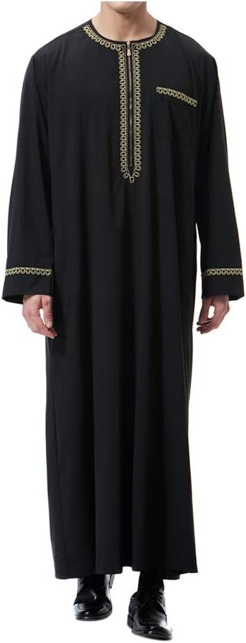 MeijunterMuslim Men's Islamic Dubai Robe - Zipper O-Neck Long Sleeve Arab Thobe Saudi Style Dishdasha Kaftan Middle East Ethnic Kandoura