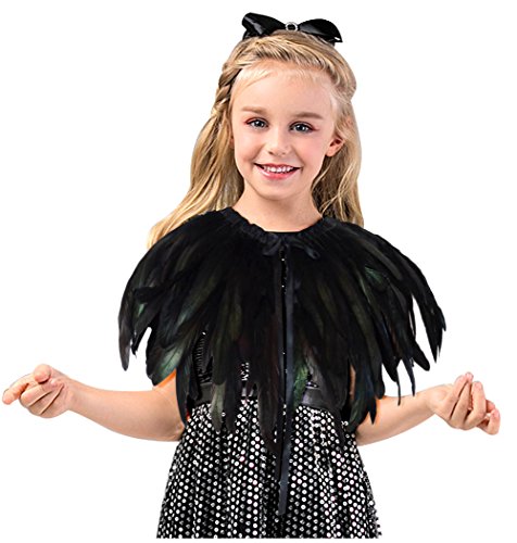 L'VOW Fashion Kids Feather Capes Stole Shawl Iridescent for Game Party Hallowmas (Black)