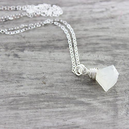Raw Rainbow Moonstone Sterling Silver Necklace - 16" Length