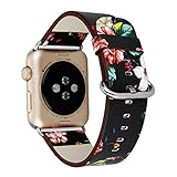 Rykimte Watch band Flower Leather Breathable Band Sport Style Replacement Strap Wristband with Adjustable Buckle Quick Release For Apple Watch iWatch ( Flower Black A 38mm )