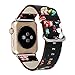 Rykimte Watch Band for Series 3 2 1 Apple Watch Band Flower Leather Pastoral Sport Style Replacement Strap Wrist Band with Metal Adapter(Flower Black A 38mm)