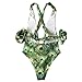 Lady Novelty Trending Halter Bandage Tie Swimwear High Cut Key-Hole Peacock Pattern Boho One Piece Bikini Bathing Suit