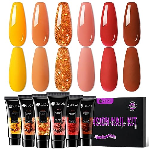 UR SUGAR Fall Winter Extension Gel Nail Set, 6 Colors Maple Pumpkin Burnt Orange Yellow Red Glitter Autumn Extension Nail Gel Polish Kit Halloween Thanksgiving Day Gift Box for Women - Image 9