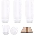 30 Pack 2 Ounce Plastic Graduated Cups 60 ml Transparent Scale Cups with 30 Pcs Wooden Stirring Sticks for Mixing Paint, Stain, Epoxy, Resin