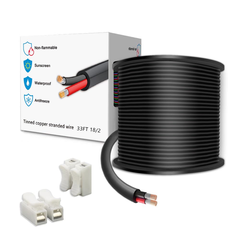 LEADTOPS 33FT 18 Gauge 18/2 2 Conductor Electrical Wire 2 Core 2x0.8mm² Cable for LED Light, Automotive, Boat Equitment