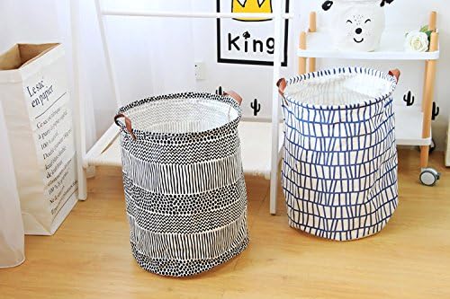 Large Canvas Storage Bin, ISUDA Heavy Duty Cotton/Canvas Storage Basket for Nursery or Kids' Room- Toy Box/Toy Storage/Toy Organizer for Boys and Girls - Laundry Basket/Nursery Hamper - Blue Lines