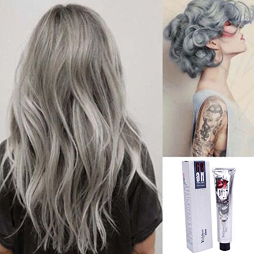 Hunputa Popular Punk Silver Grey Permanent Hair Color Dye Hair Salon Long Lasting Styling Hair Dyeing Coloring Cream for Party, Cosplay