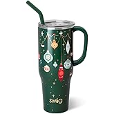 Swig Life 40oz Mega Mug, 40 oz Tumbler with Handle and Straw, Cup Holder Friendly, Dishwasher Safe, Extra Large Insulated Tumbler, Stainless Steel (Deck The Halls)