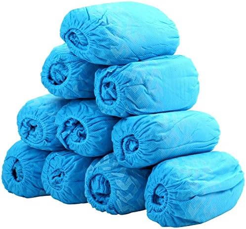 100 Packs Disposable Boot &amp; Shoe Covers, 50 Pairs Thicker Non-woven Fabrics Shoe Covers, Blue, One Size Fits Most Fits up to Size 10.5