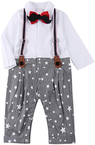 Baby Boy Romper Suit Set Toddler Clothing Jumpsuit Outfits with Strap & Bowtie